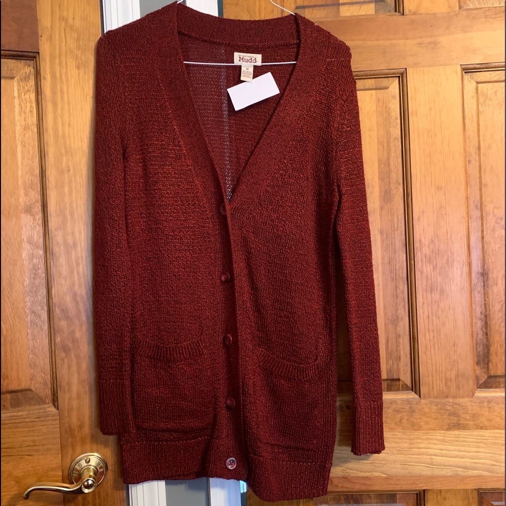 Long Red Knit Cardigan